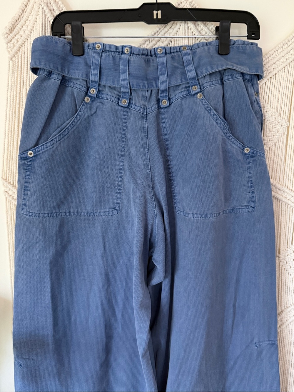 Free People Belted Boyfriend Wide Leg Blue Cotton Pants M NWOT - Picture 9 of 13